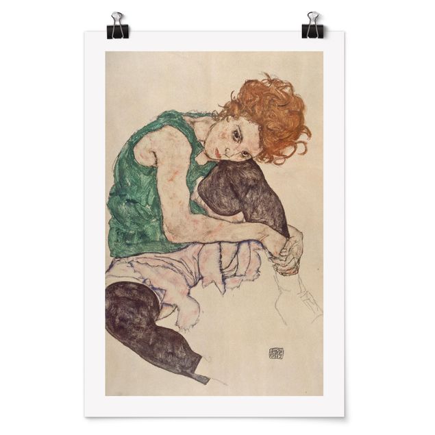 Posters quadros famosos Egon Schiele - Sitting Woman With A Knee Up