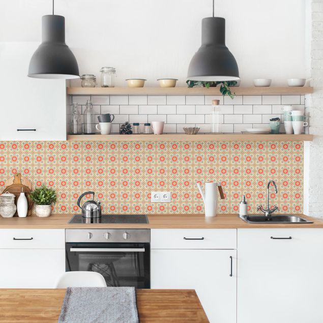 Backsplash de cozinha imitação azulejos Oriental Patterns With Colourful Tiles