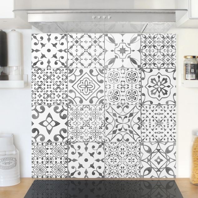 decoraçoes cozinha Pattern Tiles Gray White