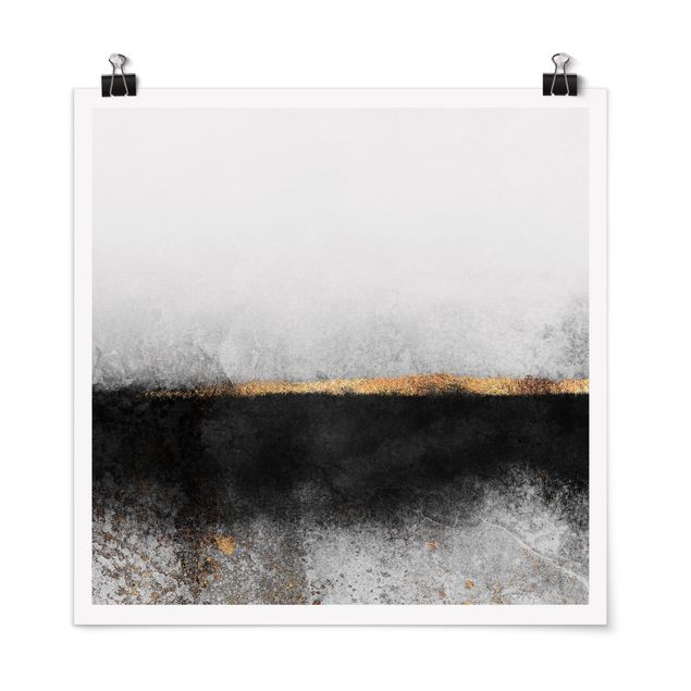 Posters abstratos Abstract Golden Horizon Black And White