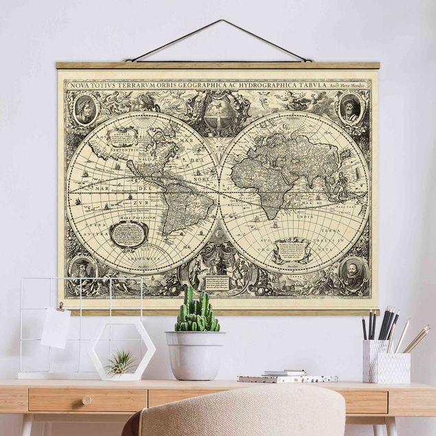 decoraçao cozinha Vintage World Map Antique Illustration