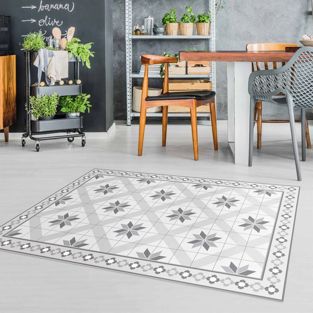 decoraçoes cozinha Geometrical Tiles Rhombal Flower Grey With Border