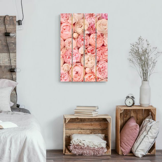 Quadros em madeira flores Roses Rosé Coral Shabby