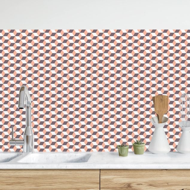 decoraçao para parede de cozinha Geometrical Tile Mix Cubes Orange