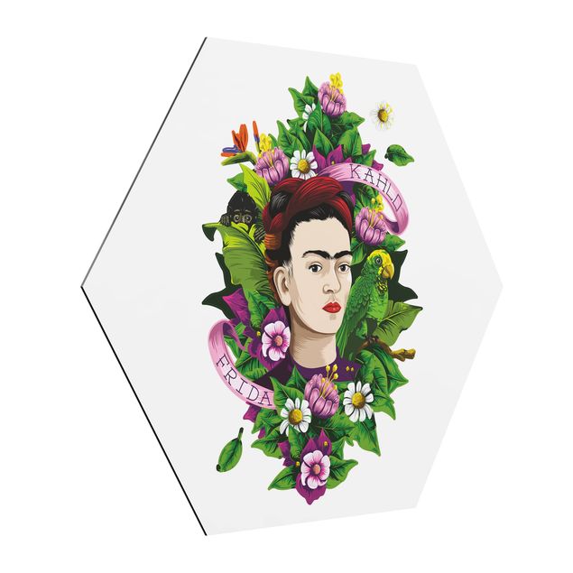 quadros flores Frida Kahlo - Frida, Monkey And Parrot