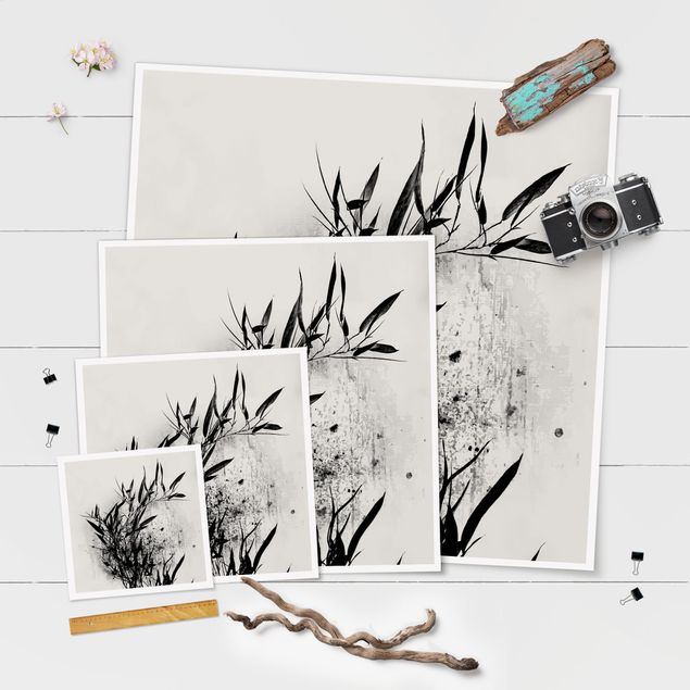 quadros preto e branco para decoração Graphical Plant World - Black Bamboo