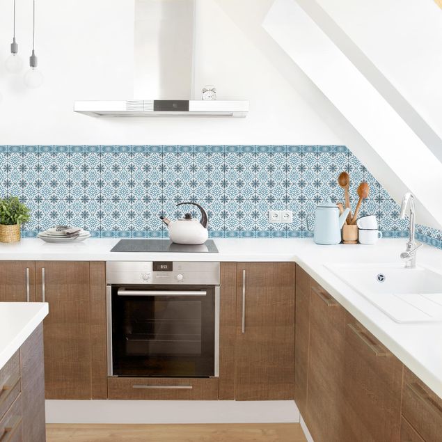 painel anti salpicos cozinha Geometrical Tile Mix Cross Blue Grey