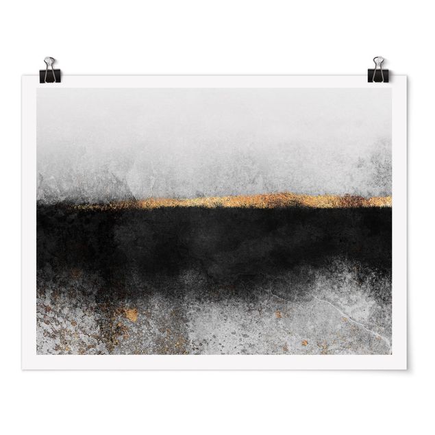 Posters abstratos Abstract Golden Horizon Black And White