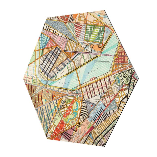Quadros hexagonais Modern Map Of Boston