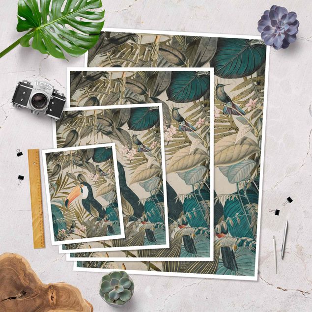 decoração quadros Vintage Collage - Toucan In The Jungle