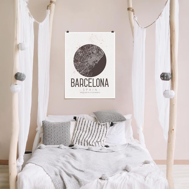 poster preto e branco Barcelona City Map - Retro
