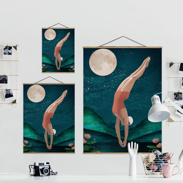 Quadros de Laura Graves Art Illustration Bather Woman Moon Painting