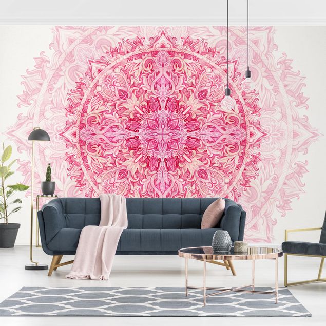 Papel de parede ornamental Mandala Watercolour Ornament Pink