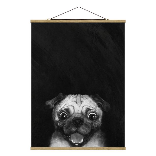 quadros decorativos para sala modernos Illustration Dog Pug Painting On Black And White