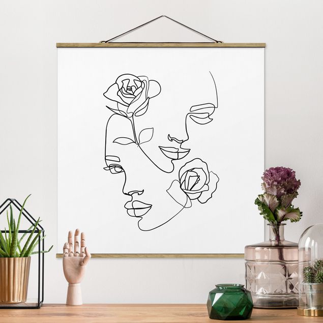 decoraçao para parede de cozinha Line Art Faces Women Roses Black And White