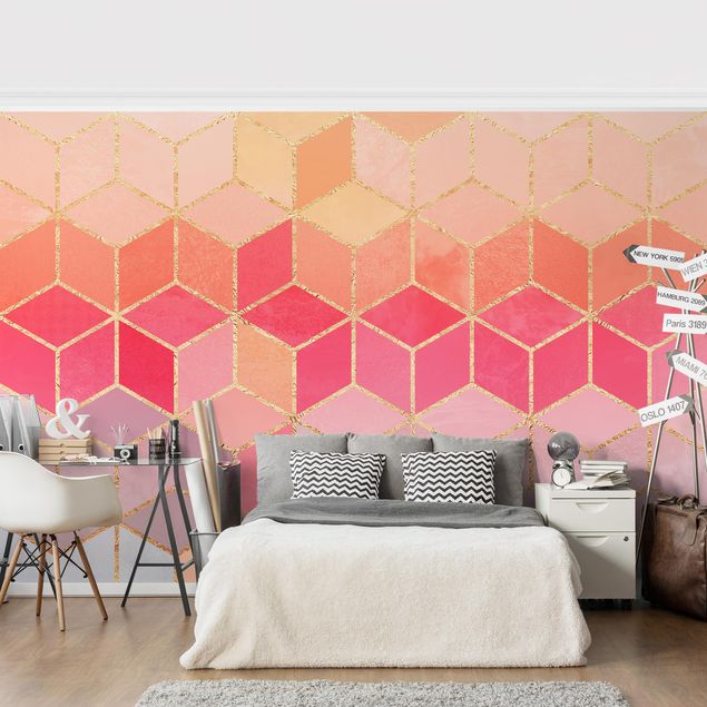 papel de parede moderno Colourful Pastel Golden Geometrie