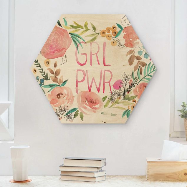 Quadros em madeira flores Pink Flowers - Girl Power