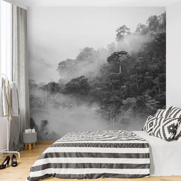 Mural de parede Jungle In The Fog Black And White