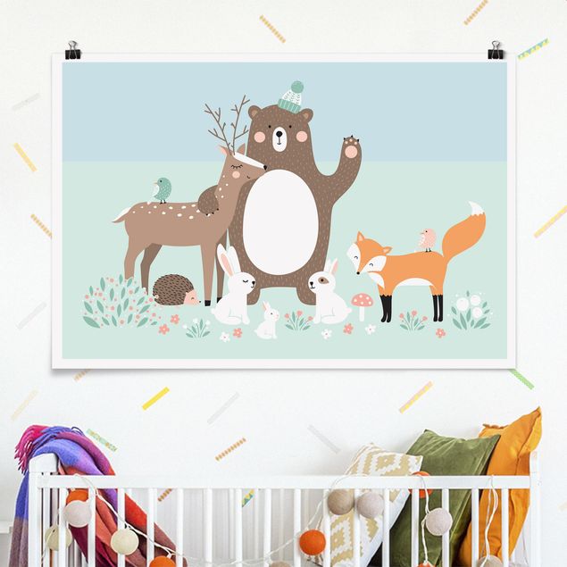 Quadros ursos Forest Friends with forest animals blue