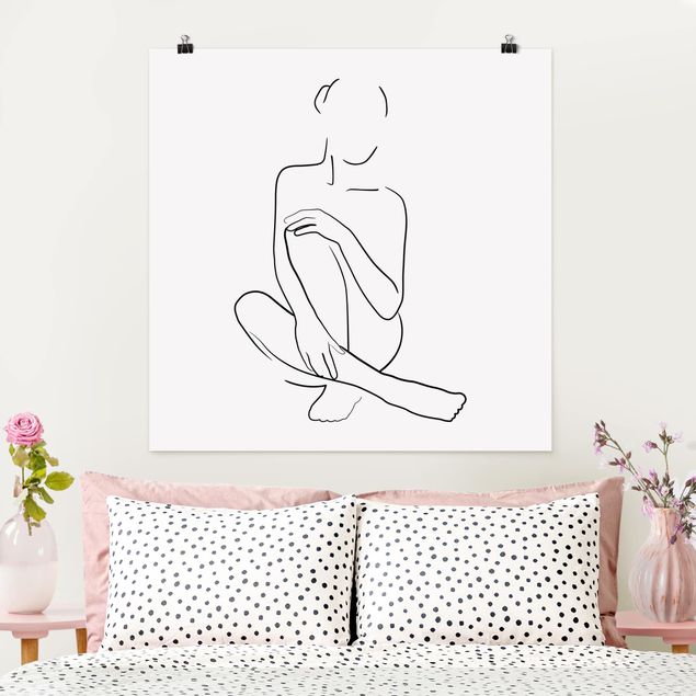 Quadros por movimento artístico Line Art Woman Sitting Black And White