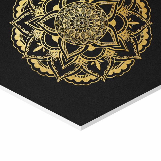 decoração quadros Mandala Flower Sun Illustration Set Black Gold