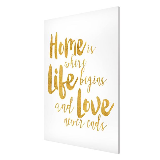 Quadros magnéticos frases Home Is Where Life Begins Gold