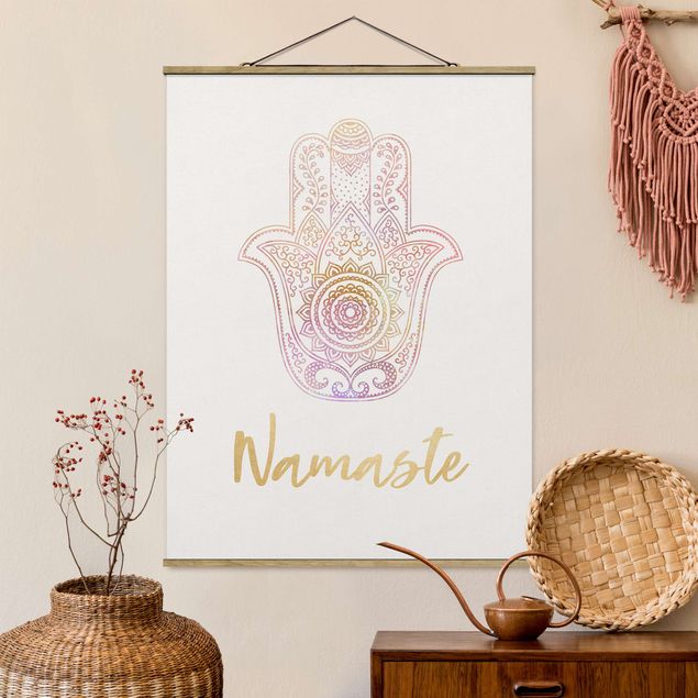 decoraçao para parede de cozinha Hamsa Hand Illustration Namaste Gold Light Pink
