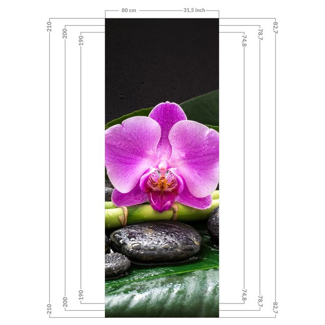 Revestimento de parede para duche Green bamboo With Orchid Flower