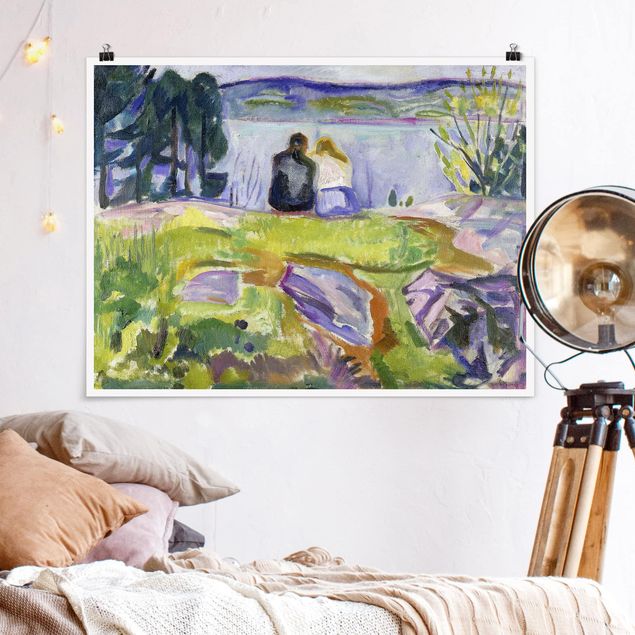 Quadros movimento artístico Expressionismo Edvard Munch - Spring (Love Couple On The Shore)