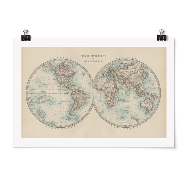 Posters frases Vintage World Map The Two Hemispheres