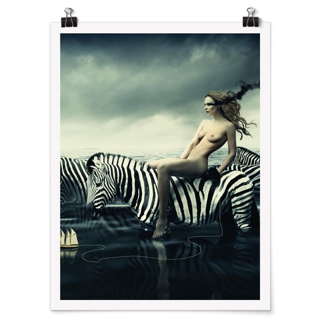 Posters animais Woman Posing With Zebras