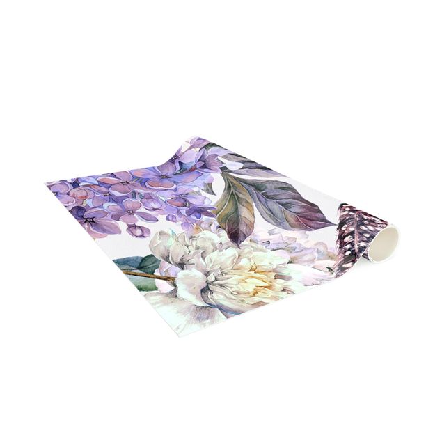 Tapetes modernos Delicate Watercolour Boho Flowers And Feathers Pattern