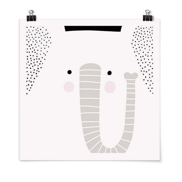 poster preto e branco Zoo With Patterns - Elephant