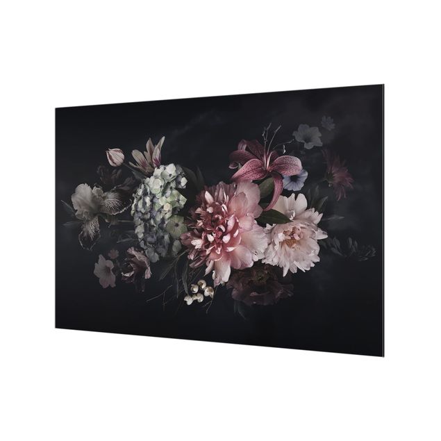 Painel anti-salpicos de cozinha Flowers With Fog On Black