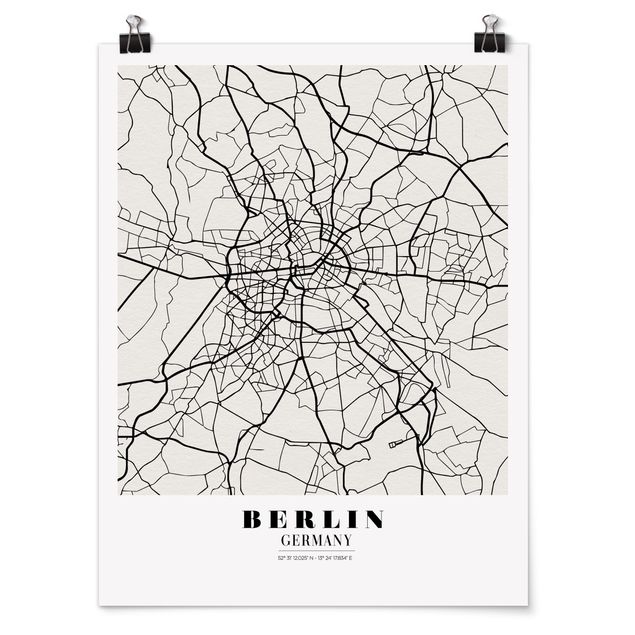 poster preto e branco Berlin City Map - Classic