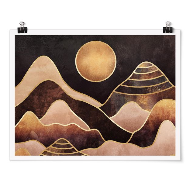 Posters quadros famosos Golden Sun Abstract Mountains