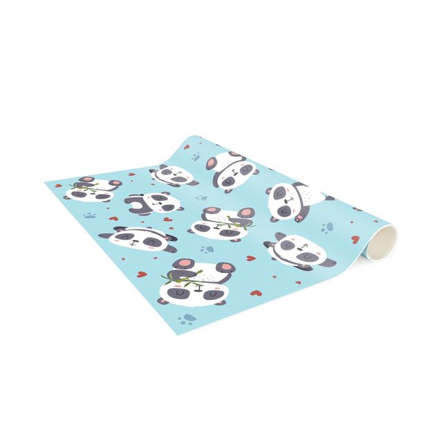 Passadeiras Cute Panda With Paw Prints And Hearts Pastel Blue