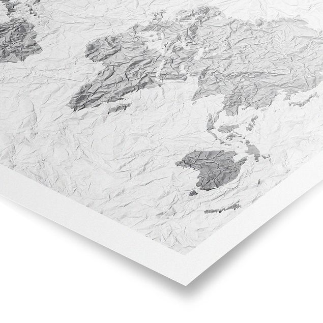 Quadros preto e branco Paper World Map White Grey
