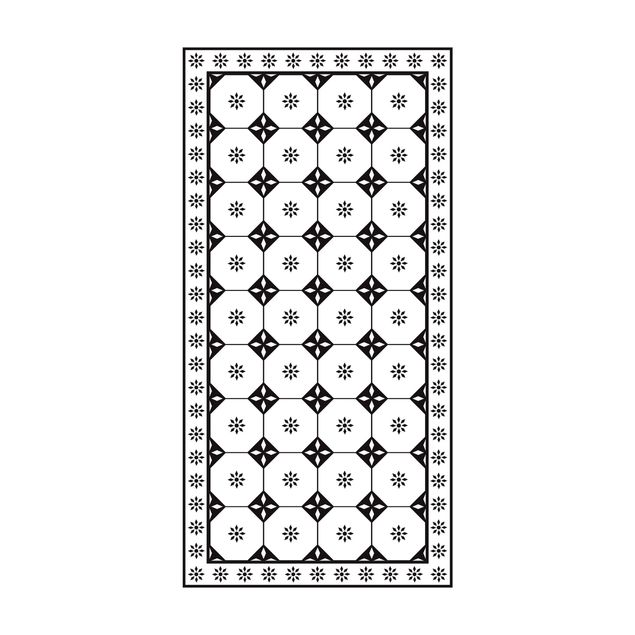Tapetes imitação azulejos Geometrical Tiles Cottage Black And White With Border