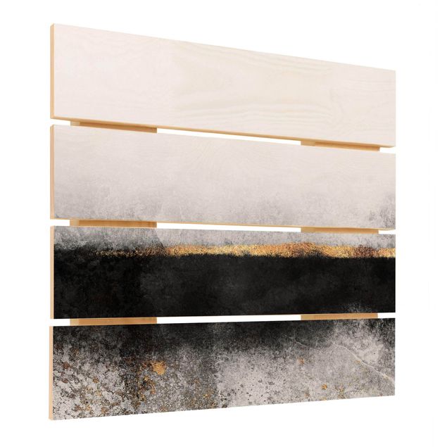 Quadros em madeira Abstract Golden Horizon Black And White