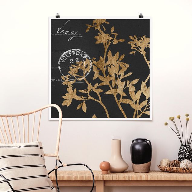 Posters flores Golden Leaves On Mocha II