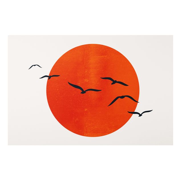 Quadros paisagens Flock Of Birds In Front Of Red Sun I