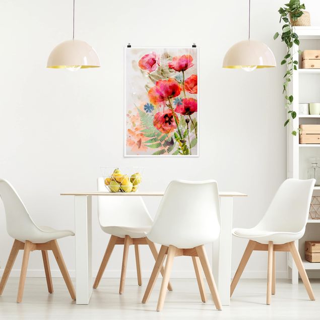 Posters flores Watercolour Flowers Poppy