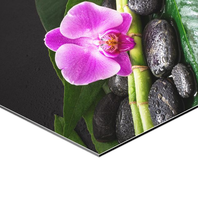 quadro decorativo verde Green Bamboo With Orchid Flower