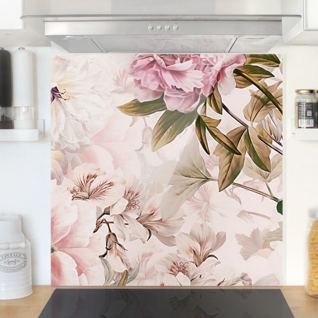 decoraçao para parede de cozinha Illustrated Peonies In Light Pink