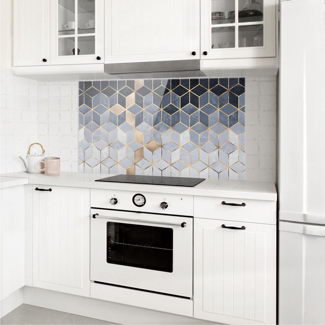 Painel anti-salpicos de cozinha padrões Blue White Golden Geometry