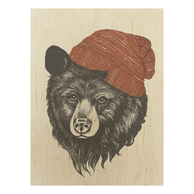 quadros para parede Illustration Bear With Red Cap Drawing
