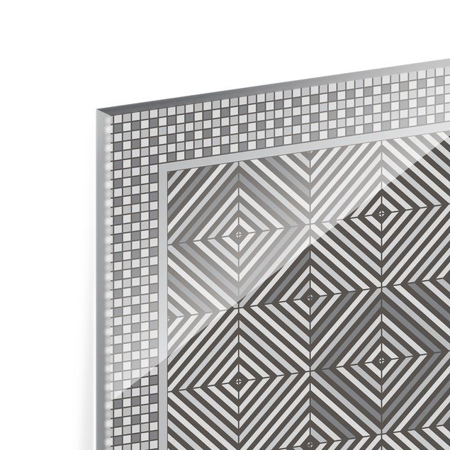 Painel anti-salpicos de cozinha Geometrical Tiles Vortex Grey With Mosaic Frame