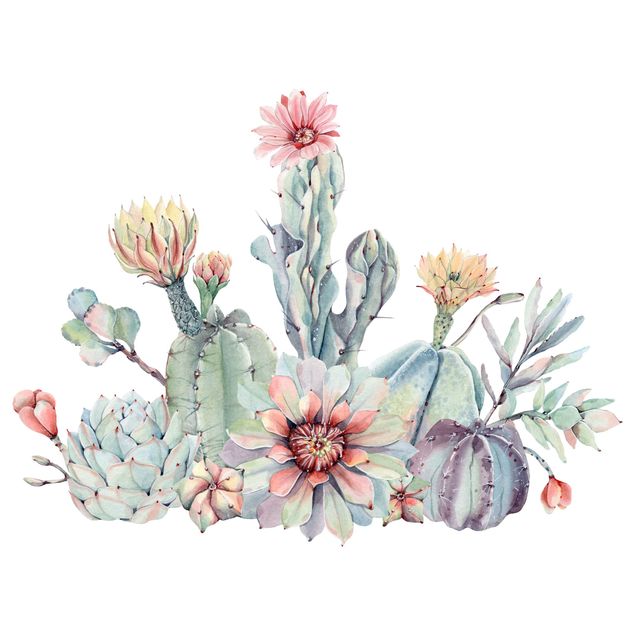 Autocolantes parede Watercolour Cactus Flower Bouquet XXL
