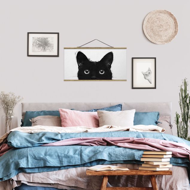 Quadros gatos Illustration Black Cat On White Painting